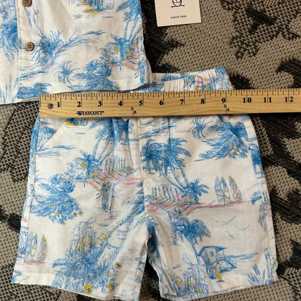 Original Penguin Kids 2-Piece Tropical Beach Shirt and Shorts Set White Blue NWT